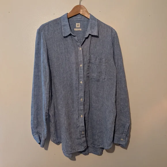 Gap 100% Linen Chambray Boyfriend Shirt Size Large L - Picture 3 of 6